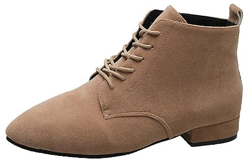 Yunyahe Stivali da donna stivali da donna 2023 autunno/inverno tubo corto europeo e americano tacco basso stivali da donna pizzo tinta unita tacco spesso stivali moda ragazzo 38, cachi, 39 EU