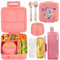 JXXM Bento-Lunchbox für Kinder mit 237 ml Suppen-Thermo, auslaufsichere Lunchbehälter mit 5 Fächern, Thermo-Lebensmittelbehälter und Lunchtasche, Lebensmittelbehälter für die Schule (A-Pink (Einhorn –
