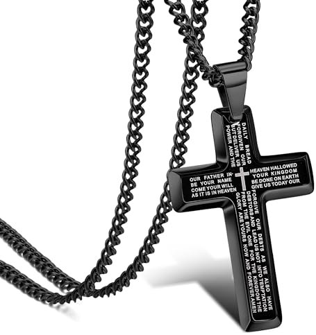 JeweBella Cross Necklace for Men Stainless Steel Necklace with Cross Pendent Men's Necklace Cross Jewelry Classic Christian Necklace Silver/Gold/Black Necklace 61CM Length