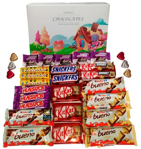 Deliex delicias de Extremadura. Surtido de chocolates para regalo. Cestas de chocolates para regalar. Regalo original para mujer y hombre amantes de lo dulce. (SURTIDO 1)