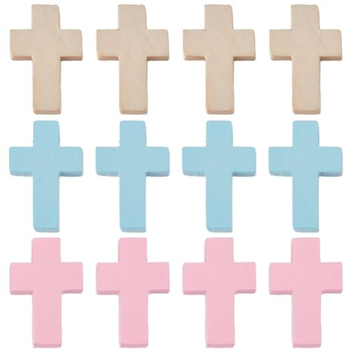 SUNNYCLUE 90 Stück Holz Kreuz Charms Bunt Macaron Farbe Kleine Holz Kreuz Charms Große Mini Kreuzperlen Blau Rosa Taschenkreuze Osterfeiertage Kruzifix Anhänger Für Die Schmuckherstellung Charms DIY Z