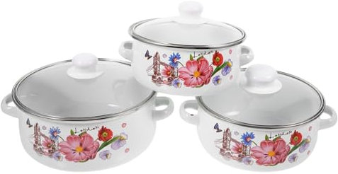 LIFKOME 3stücke Emaille-suppentopf Mit Deckel Kochtopf Für Haushalt Doppelgriff Vintage-design Für Induktionsherd Elektroherd Und Gasherde Geeignet Zum Suppe Und Auflauf Kochen