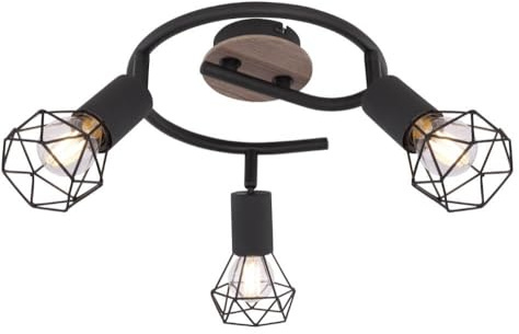Globo Deckenleuchte Xara I schwarz mit Holz 3-flammig Ø 23cm - 54802S-3H