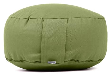 Bodhi Meditationskissen Rondo ECO | Yogakissen mit Bio Dinkelfüllung | Bezug aus 100% Baumwolle | Waschbarer Bezug mit praktischer Trageschlaufe | Höhe 20 cm (lodengrün)