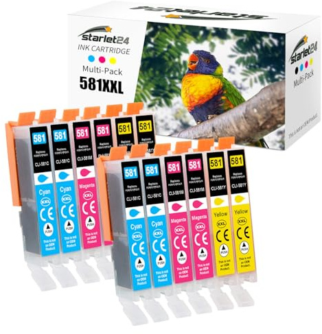 Starlet24 12x 581XL Kompatibel für Canon CLI-581 Cyan 581 Magenta 581 Gelb | 581 Farbepatronen für Pixma TR8550 TR8500 TS6350a TS705a TS6350 TS8350 TS8250 TS6150 TS9550