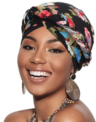DRESHOW 1 Stück Afrikanischer Damen Turban Geflecht Kopfbedeckung Kopftücher Chemo Kappe Vorgebunden Beanie Mütze Kopfwickel Schlafmütze