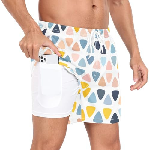 Yuiboo Short de bain pour homme 2 couches Rose pastel et bleu avec doublure de compression et poches Short de basket-ball, Rose pastel et bleu, Large