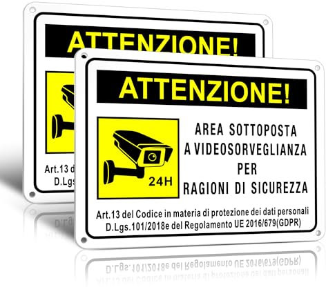 TAKULA Cartello Area Videosorvegliata per Motivi di Sicurezza,20 * 15M Cartelli Videosorveglianza 24H,Segnali di Videosorveglianza Conformi al GDPR|2 Pezzi