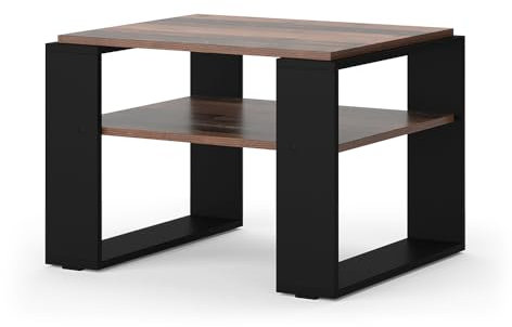 Vicco Table Basse Helm, Bois Antique/Noir, 65.6 x 55,8 cm avec Tablette