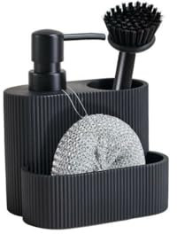 Home ESPRIT Cepillo Estropajo con Mango y Dispensador de Jabón Negro Resina ABS 13,3 x 9,7 x 15,7 cm