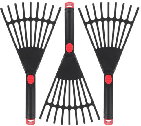 Sosoport 3Pcs Gartenrechen Handrechen Garten-Gras-Rechen Griff Grasrechen Kleinfächerbesen Drahthandbesen Gartenwerkzeug Für Rasenflächen Schwere Ausführung Kleiner Handrechen Plastik