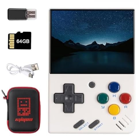 MIYOO Mini V4 Handheld Game Console with Hard Case, 2.8 Inch IPS Screen Retro Linux System Rechargeable 2000mah Battery Portable Retro Game Console with 64GB Card & 6000+ Games