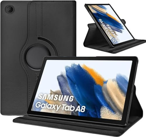 World biz Rotating Case for Samsung Galaxy A8 10.5-Inch 2021 (SM-X200/X205/X207), 360 Degree Rotation Protective Stand Leather Folio Cover Back, Auto Wake/Sleep Tab A8 (Black)