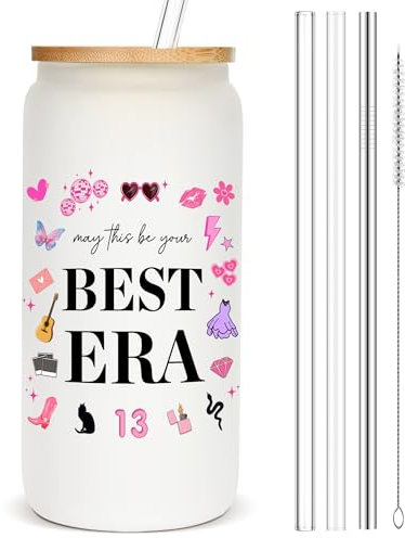 Eddirayla May This Be Your Best Era Themed Gifts, Geburtstagsgeschenkidee für Frauen, Merch, 473 ml, Glasbecher mit Deckel und Strohhalmen, Eiskaffeebecher, Glasbecher, Wasserflasche, Sachen, BE
