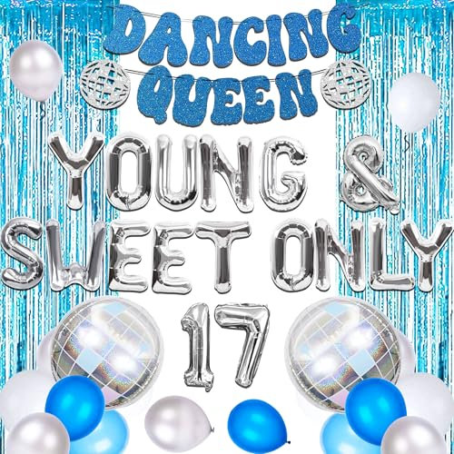 Silber Junge und Süße Nur 17 Geburtstag Deko Tanzende Königin Deko Junge und Süß Nur 17 Banner Disco Ballons Geburtstag Banner Queen Luftballons
