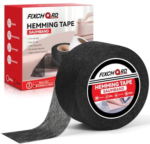 FIXCHORD Cinta Termoadhesiva para Dobladillos, Cinta de Tela Termoadhesiva, Cinta para Planchar sin Coser, Cinta para Dobladillos Planchable para Ropa, Cortinas, Planchado y Uniones, Negro, 30M*50MM