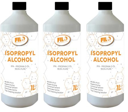 Filo Isopropyl Alcohol 99.9% IPA 3x 1L | High-purity Rubbing Alcohol for Cleaning & Degreasing | Isopropanol Cleaning Alcohol Disinfecting Ideal for Electronics, Glass and Solvent Use