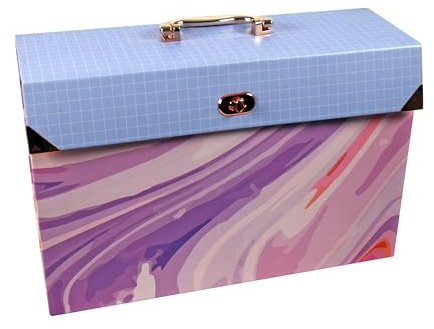 Purple Abstract Design 19 Pocket Expanding Box File with Rose Gold Handle & Toggle Closure - Practical A4 Document Paper Holder Filling Organiser Folder for Home Study or Office – H27 x W39 x D13cm