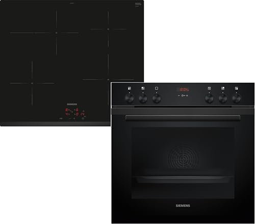 Siemens EQ322IAAB, iQ300 Einbauherd-Set, Bestehend aus HE213ABB4 Herd, 60 x 60 cm, 3D Heißluft für gleichmäßige Hitze, LCD-Display & EI631CFB1E Induktionskochfeld, Bräterzone, powerBoost, Rahmenlos