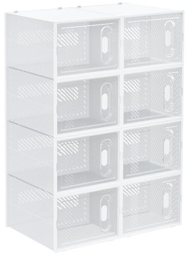 HOMCOM Schuhboxen 8er Set Schuhkarton stapelbar Schuhorganizer Schuhaufbewahrung Aufbewahrungsboxen Schuhschrank Regalsystem mit transparent Tür für Schuhe bis Größe 45, Transparent+Weiß