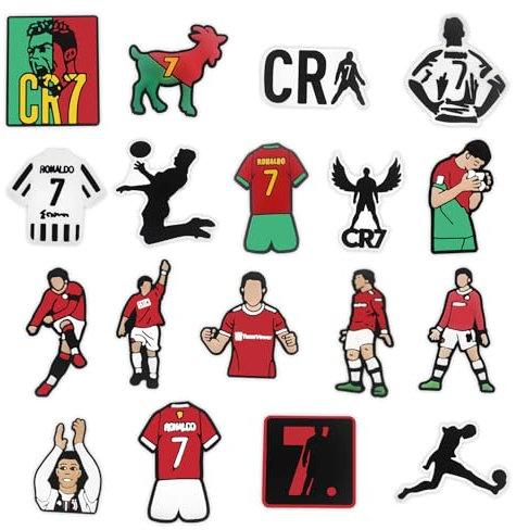 18 Pcs Shoe Charms for Croc CR7 Football Croc Charms for Adults Kids PVC Cool Shoe Accessories Soccer Boys Football Accessories for Clog Birthday CR7 Gifts for Boys