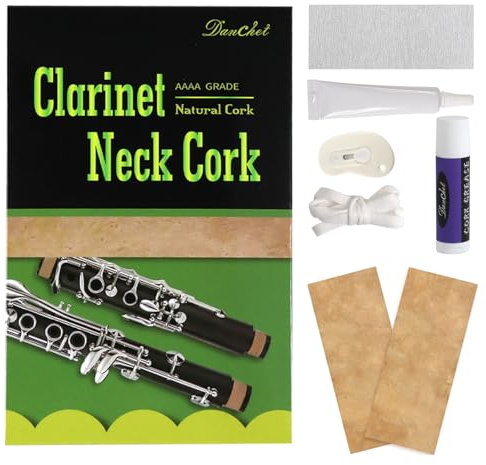 Danchet Ersatz-Set für Klarinettkorken, beinhaltet Klarinettkorken, Klebstoff, Korkfett, Messer, Klebeband und Schleifpapier