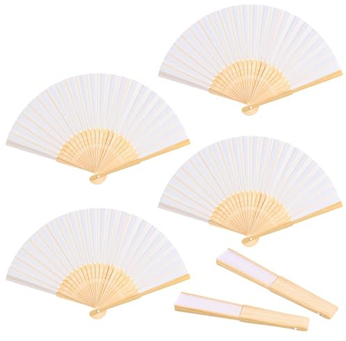 Faburo 4 Stück Fächer Set, Fächer Hochzeit Fächer Weiß, Handfächer Klein für Hochzeitsdeko Sommer Party