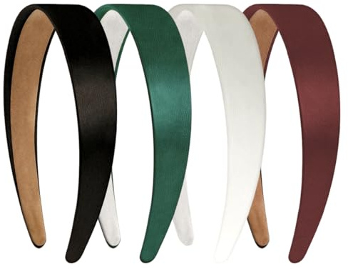Ptrin Haarreifen Damen Mädchen,4 Stück PU-StirnbäNder,2cm Breite,Modisches,Make Up Haarreif,Rutschfestes Retro-Haarband,für Party und DIY Haarschmuck(PU-Leder, weiß, grün, schwarz, rot)