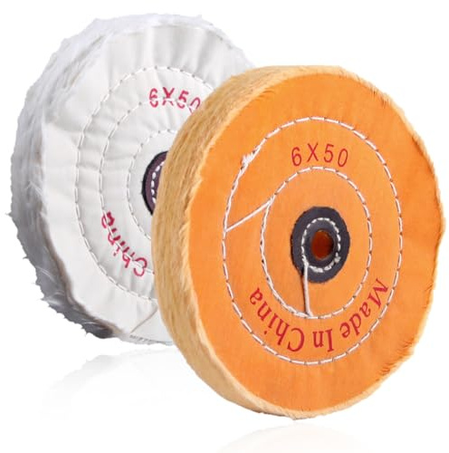 LEONTOOL 2 PCS 6 Inches Buffing Wheel for Bench Grinder Polishing Wheels 1/2 Arbor Hole White Cotton Polish Wheels and Yellow Cotton Wheel, Polisher Pad for Polishing Metal, Automotive and More