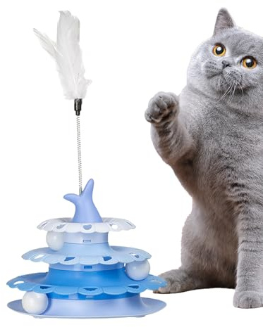Pet Cat Balls Interaktives Rollenspielzeug, drehbarer Teller mit Teaser-Stick, Jagd und Spielspaß für Katzen, Spielturm für Haustiere, Zubehör