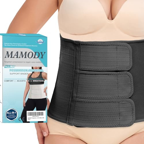 MAMODY Bandeau abdominal de récupération post-partum pour l'accouchement naturel et la récupération par césarienne, enveloppement de haute compression de 22,9 cm, noir, Small-medium