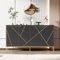 ModernLuxe Sideboard mit Vier Türen und Metallfüßen, TV-Schrank, Kleiderschrank, geradliniges Design mit Metalllinien-Dekor, Schwarz+Golden, H 80 cm/B 150 cm/T 40 cm