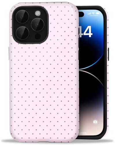 Amzfield Hülle für iPhone 13 Pro Max, Retro, Niedliches, Tupfenmuster, Rosa | Handyhülle Schutzhülle Tupfenmuster für Frauen Mädchen, Stoßfest Kameraschutz Doppelschichtigem Hybrid-Schutz, Retro Niedlich