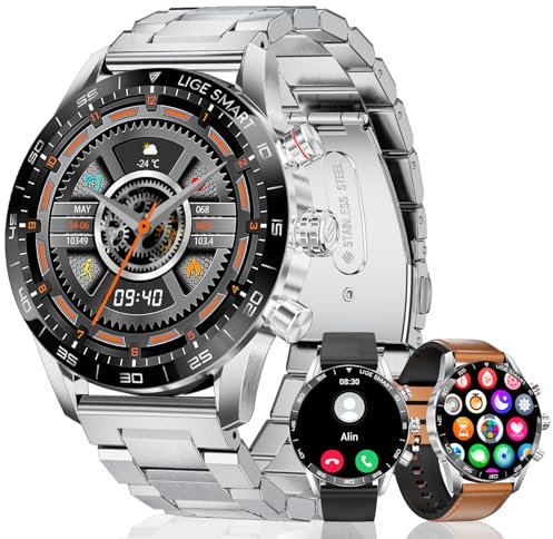LIGE Montre Connectée Homme(3 Bracelets),1.43 AMOLED Montre Connecté avec Appel Bluetooth Moniteur Fréquence Cardiaque Podomètre, Smartwatch Etanche IP68 pour Android iOS