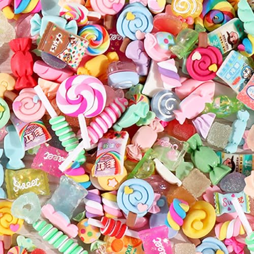 Alwodici 50 Pcs Mixed Resin Candy Set Cute Diy Slime Charms Junk Phone Case Charms Jewelry Accessories Suitable For Handicraft Production, Scrapbooks, Phone Cases, Hair Clips