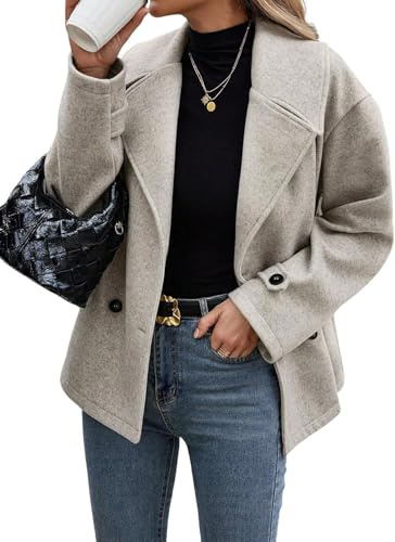 Lazutom Manteau court d'hiver en laine à double boutonnage pour femme, coupe ample, blazer habillé