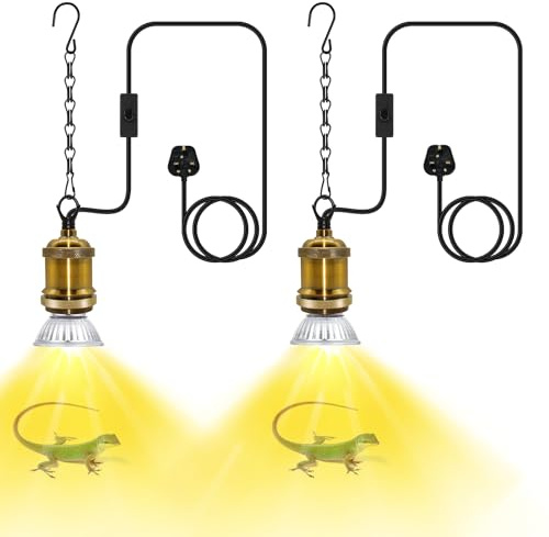 2 Pack E27 Lamp Holder, Ceramic Bulb Socket with Plug, Including 280CM Cable and 1M Chain, Plug in Pendant Light, Hanging Light for Plant Growth, Reptile Heat Lamp for Tortoise, Lizard(No Bulb)