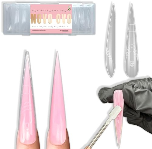 NOVO OVO Extra Super Long 3XL 4XL Stiletto Pointed Nail Dual Forms for Polygel Extension, Reusable Full Cover Acrylic/Builder/Hard/Poly Gel Molds of Manicure Art for Salon DIY x 14 size 70 Pcs