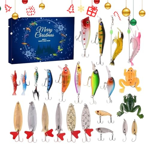Weihnachtskalender – Adventskalender 24 Tage – Forellen und Barsch, Ausrüstung für Süß- und Salzwasser für Männer, Jugendliche und Erwachsene Fischer,