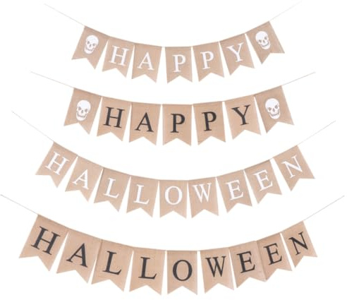 Toyvian 2 Stück Halloween Leinenbanner Beige Langlebige Party Deko Hängedekoration für Kamin Fenster Türrahmen