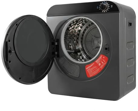 ECLIVON Secadora de Evacuación 5 kg, 4 Programas, 830 W, Negro | para Piso Mobil Home, Carga Frontal Secadora de Ropa, Montable en la Pared Secadora de Ropa con Tambor Inox, 59,5x49,5x42 cm