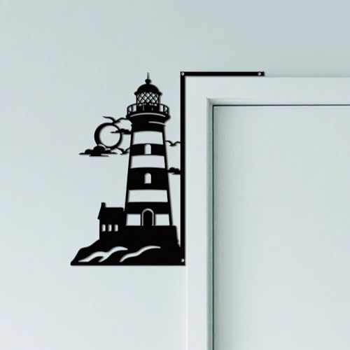 CUTHOLLOW Leuchtturm am Meer Türrahmen Deko Metall Wanddeko | 25x25cm Türrahmen Schild, Tür Deko, Wanddeko Tür, Hängende Fensterdeko, Metall Dekoschild für Zuhause & Büro