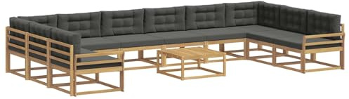 vidaXL Outdoor-Sofagarnitur mit Kissen 11 pcs Weiß und Anthrazit, Akazienholz Garten-Sofa-Set, Moderne Outdoor-Sitzgruppe, Bequeme Bänke für Terrasse, Garten, Poolmöbel