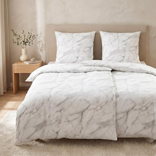 MTOnlinehandel Marmor Bettwäsche 135x200 + 80x80 – 100% Baumwolle, Öko-Tex Zertifiziert, Reißverschluss