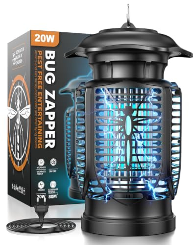 Lampara Antimosquitos, 20W UV Mata Mosquitos Electrico | Lampara Mata Insectos con Cepillo de Limpieza, Impermeable IPX4, Silenciosa Eficazmente para Interior y Exterior