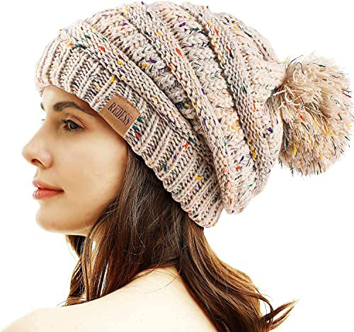 REDESS Cappello Invernale da Donna con Pom Pom Beanie Caldo Foderato in Pile Spesso Slouchy Snow Knit Chunky Baggy Skull Berretto da Sci