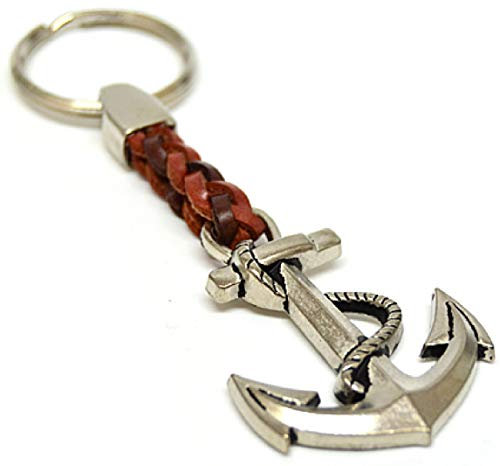 Metall-Anker-Schiff-Glücksbringer-mit Lederband-Schlüsselanhänger-Keyholder-Schlüssel-Keyringss