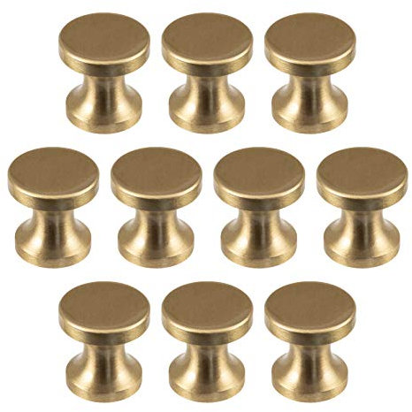 Gedotec Möbelgriff Messing matt gebürstet Schrankknopf Vintage Möbelknopf Antik für Schubladen - H10183 | Tür-Knopf Ø 25 mm | Kommoden-Knopf rund | 10 Stück - Design Knauf Landhaus-Stil mit Schrauben