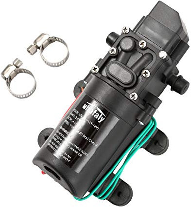 Auhafaly 12V DC Fresh Water Pump with 2 Hose Clamp 12 Volt Diaphragm Pump Self Priming Sprayer Pump with Pressure Switch 4.5 L/Min 1.2 GPM 110 PSI Adjustable for RV Camper Marine Boat Lawn