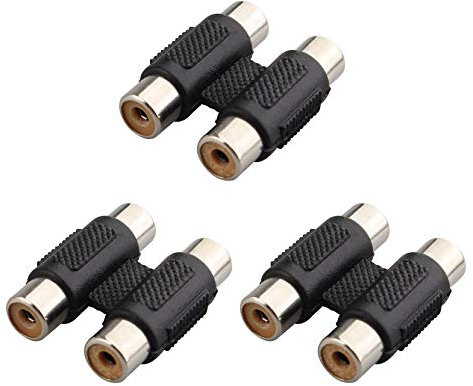 Jopto 3PCS Twin RCA Phono Joiner Double Female Straight Connector Dual RCA Female to Female Coupler Audio Extension Adapter for Record Player CD MP3 Reciever Amplifier Stereo Phono Cable Black
